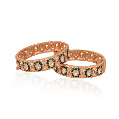 Kundan Diamond CZ Green Meena Openable Kada Bangles