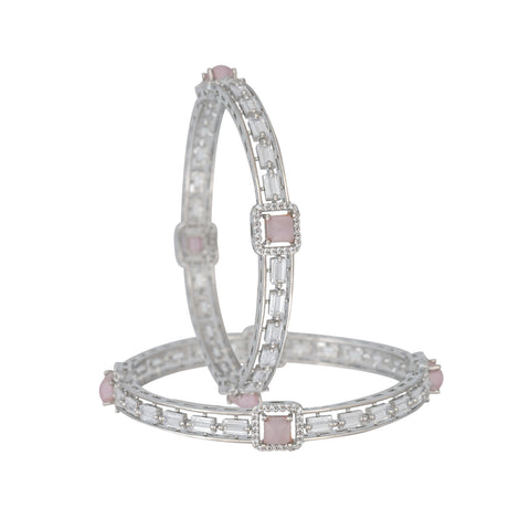 American Diamond CZ Pink Pota Stone Silver Polish Bangles