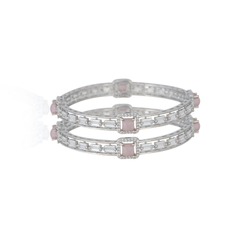 American Diamond CZ Pink Pota Stone Silver Polish Bangles