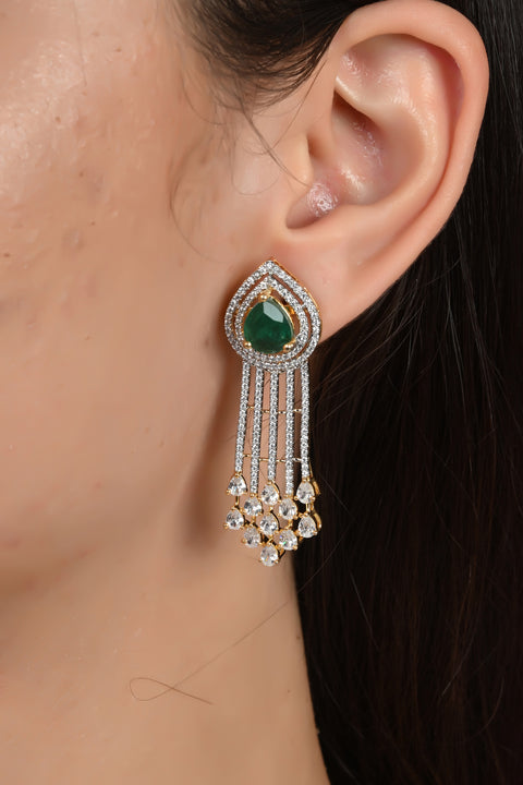 Timeless Classic Silver Plated Green American Diamond CZ Long Wedding Necklace Set
