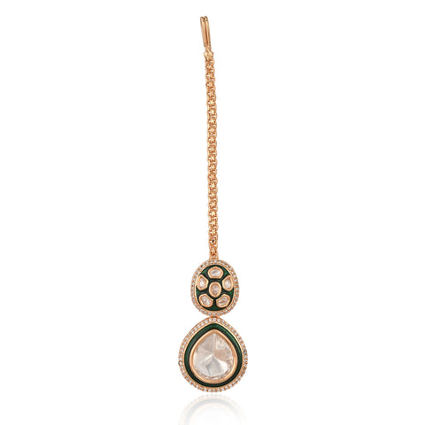 Gold Plated Green Enamel Kundan Polki Drop Wedding Necklace Set With Earring