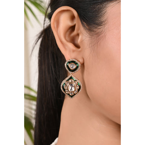 Gold Plated Green Enamel Kundan Bridal Wedding Necklace Set With Earring