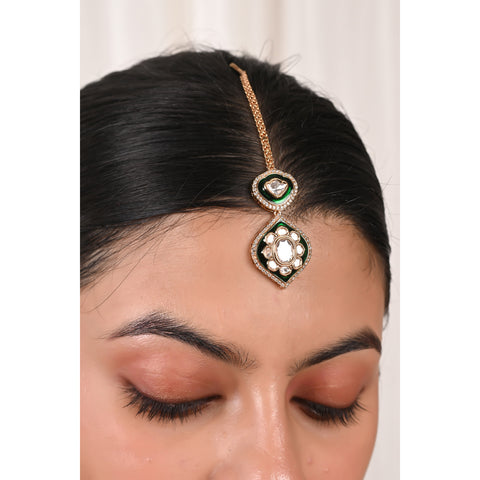 Gold Plated Green Enamel Kundan Bridal Wedding Necklace Set With Earring