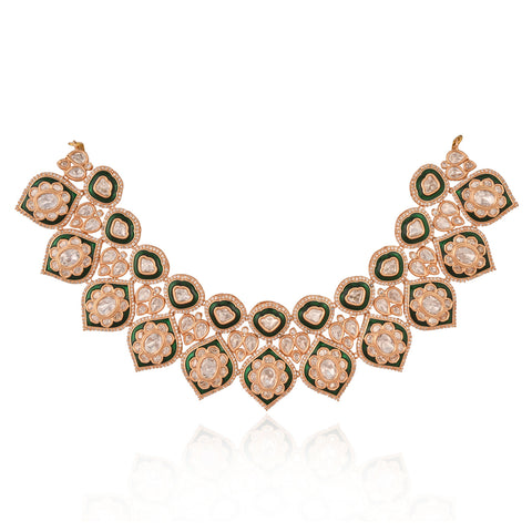 Gold Plated Green Enamel Kundan Bridal Wedding Necklace Set With Earring