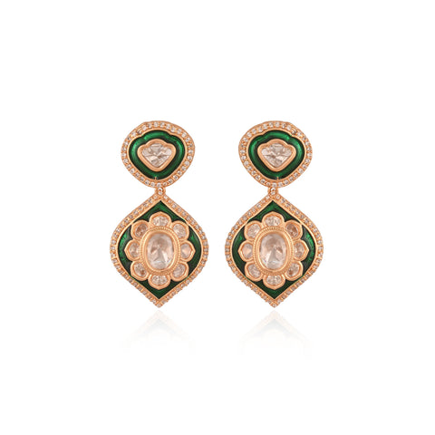 Gold Plated Green Enamel Kundan Bridal Wedding Necklace Set With Earring