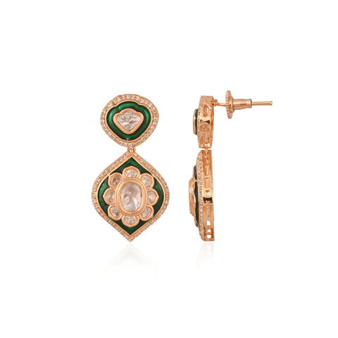 Gold Plated Green Enamel Kundan Bridal Wedding Necklace Set With Earring