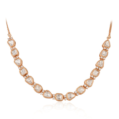 Radiance Gold Plated Kundan CZ Single line Sleek Necklace Set With Earring