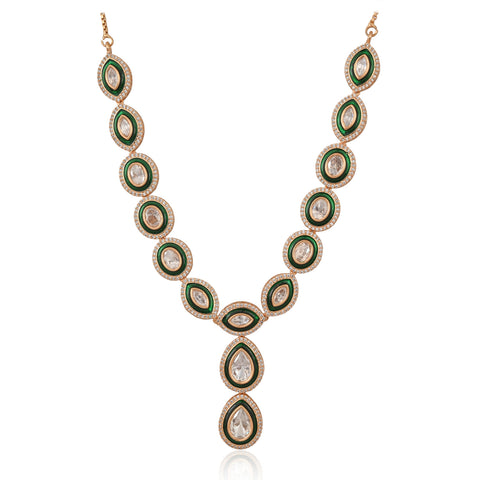 Danica Statement Kundan Green Enamel Drop Necklace Set