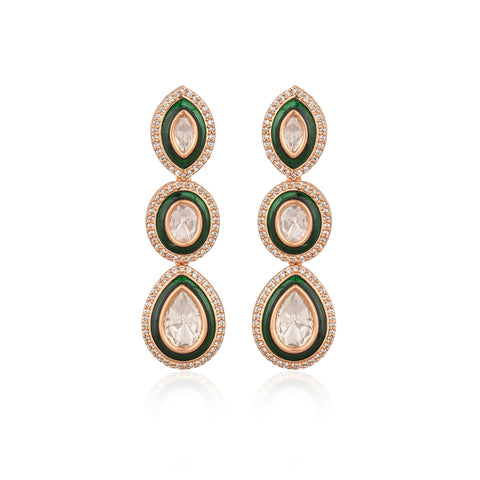 Danica Statement Kundan Green Enamel Drop Necklace Set