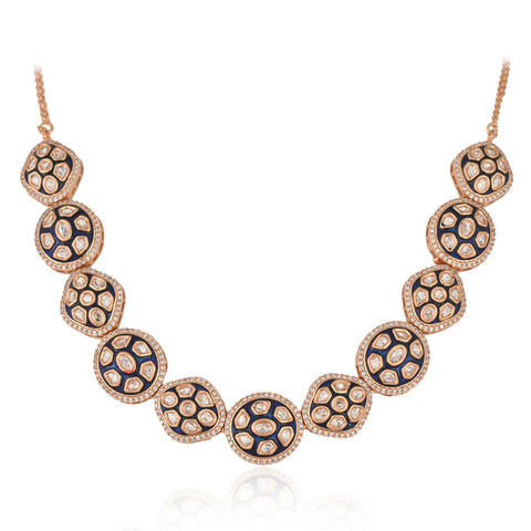 Azba Floral Crescent Enamel Gold Plated Kundan Statement Necklace Set