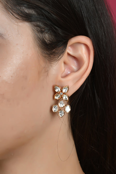 Rose Plated Floral Kundan Wedding Necklace Set With Earring