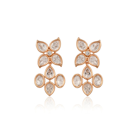 Rose Plated Floral Kundan Wedding Necklace Set With Earring