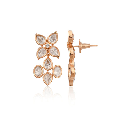 Rose Plated Floral Kundan Wedding Necklace Set With Earring