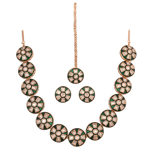 Premium Kundan CZ Motif Necklace Set for a Classic & Sophisticated Look