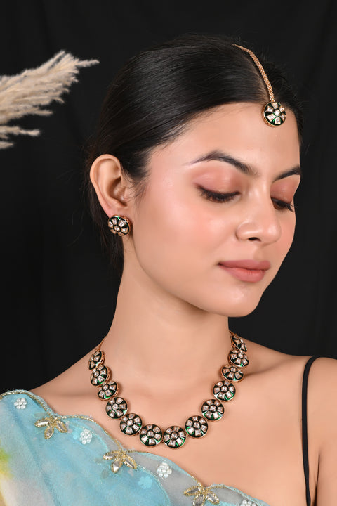Premium Kundan CZ Motif Necklace Set for a Classic & Sophisticated Look