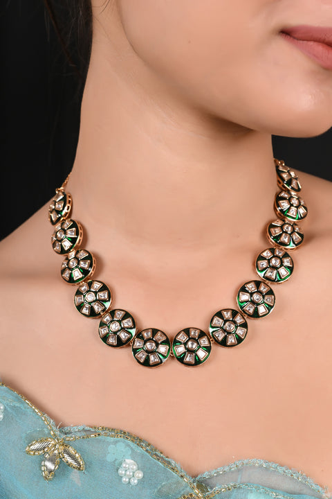 Premium Kundan CZ Motif Necklace Set for a Classic & Sophisticated Look