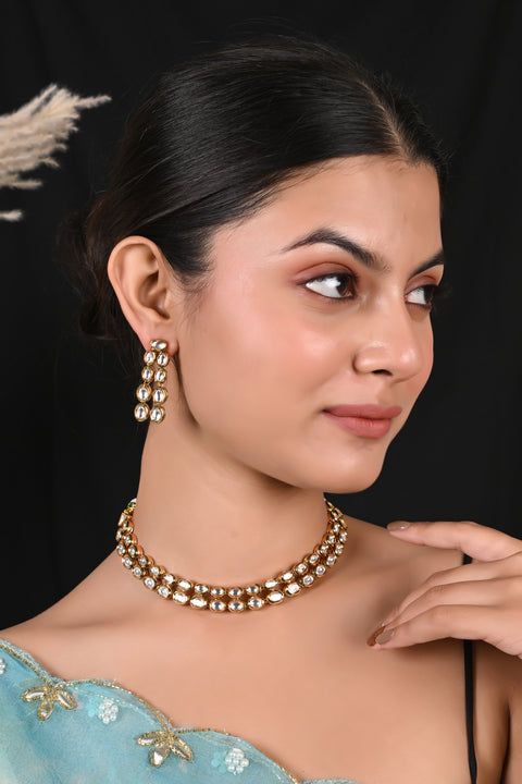 Premium Kundan Double Layer Necklace Jewellery Set for a Classic & Sophisticated Look