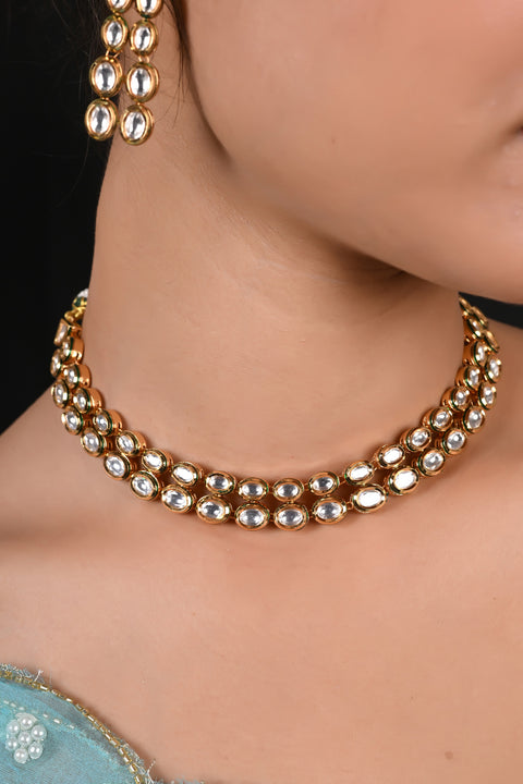 Premium Kundan Double Layer Necklace Jewellery Set for a Classic & Sophisticated Look