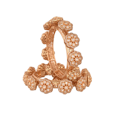 Kundan Diamond CZ Openable Floral Heavy Kada Bangles