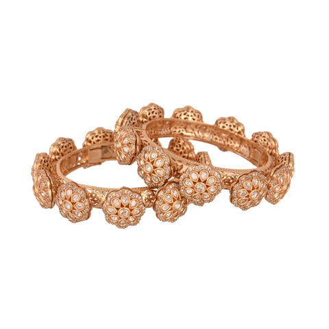 Kundan Diamond CZ Openable Floral Heavy Kada Bangles
