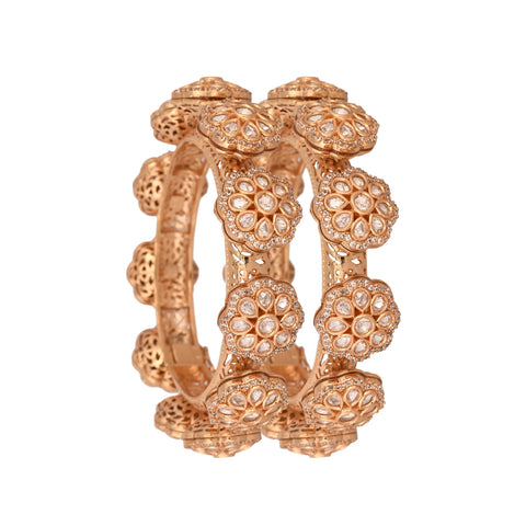 Kundan Diamond CZ Openable Floral Heavy Kada Bangles