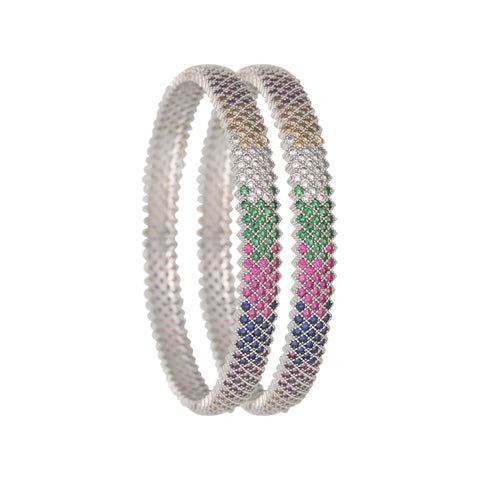 American Diamond CZ Multi Micro Silver Polish Bangles