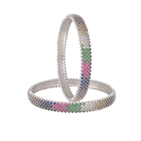 American Diamond CZ Multi Micro Silver Polish Bangles