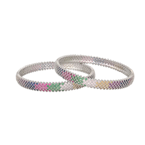 American Diamond CZ Multi Micro Silver Polish Bangles