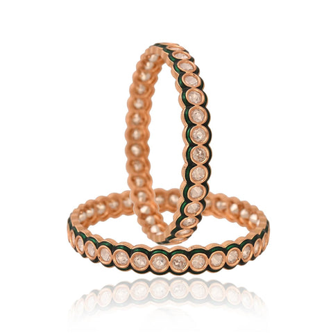 Kundan Diamond CZ Green Enamel Meena Kada Bangles