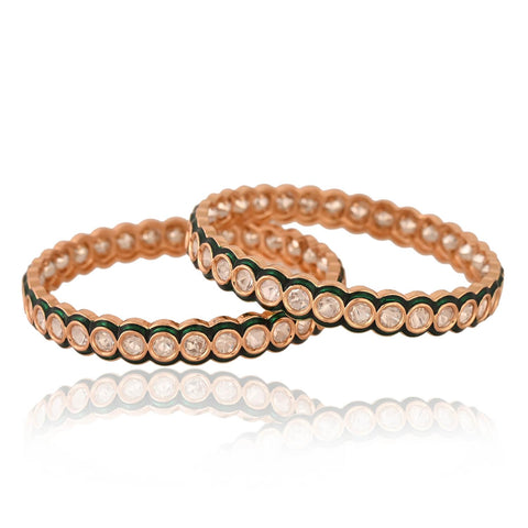 Kundan Diamond CZ Green Enamel Meena Kada Bangles