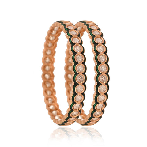 Kundan Diamond CZ Green Enamel Meena Kada Bangles