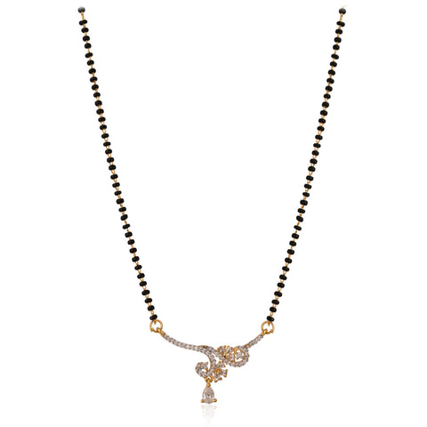 Gold Plated American Diamond CZ White Mangalsutra Set With Earring and Chain