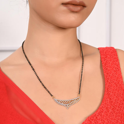 Gold Plated American Diamond CZ White Mangalsutra Set With Earring and Chain