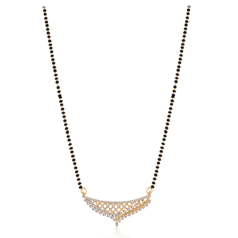 Gold Plated American Diamond CZ White Mangalsutra Set With Earring and Chain