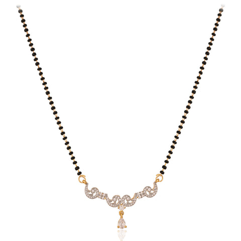 Gold Plated American Diamond CZ White Mangalsutra Set With Earring and Chain
