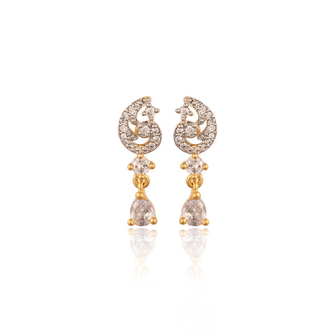 Gold Plated American Diamond CZ White Mangalsutra Set With Earring and Chain