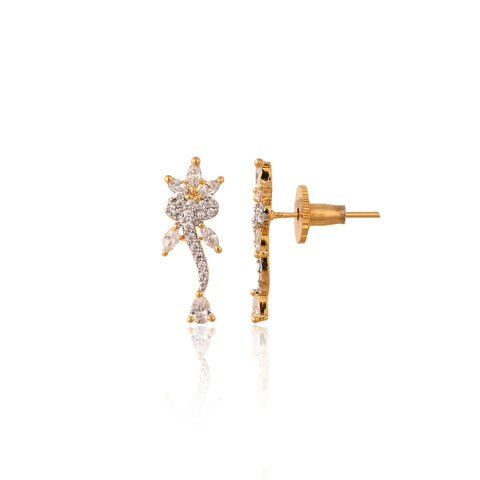 Gold Plated American Diamond CZ White Mangalsutra Set With Earring and Chain