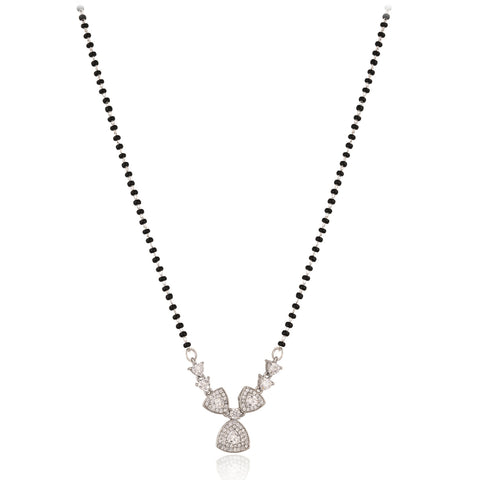 Silver Plated American Diamond CZ Drop Mangalsutra Set With Earring and Chain