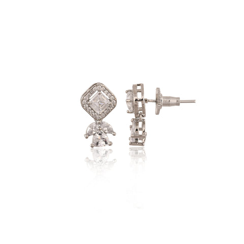 Silver Plated American Diamond CZ Long Drop Mangalsutra Set With Earring and Chain
