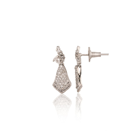 Silver Plated American Diamond CZ Baguette Drop Mangalsutra Set With Earring and Chain