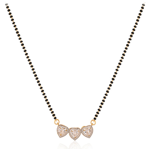 Gold Plated American Diamond CZ Heart Mangalsutra With Chain