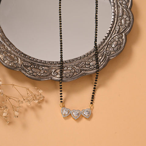 Gold Plated American Diamond CZ Heart Mangalsutra With Chain