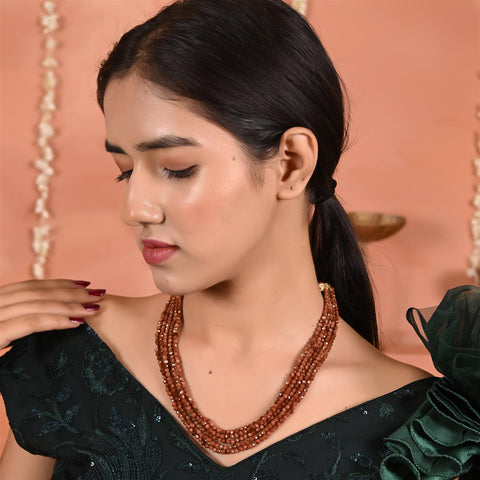 Semi-Precious American Onyx Brown Beads Necklace for Women