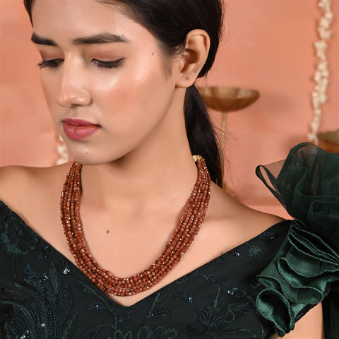 Semi-Precious American Onyx Brown Beads Necklace for Women