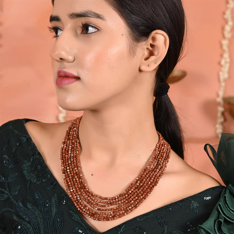 Semi-Precious American Onyx Brown Beads Necklace for Women