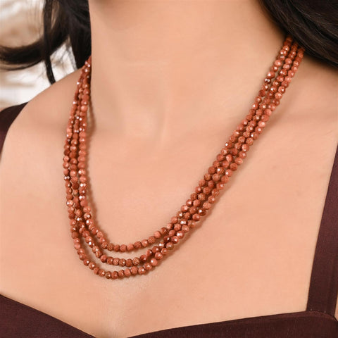 Semi-Precious American Onyx Brown Beads Necklace for Women