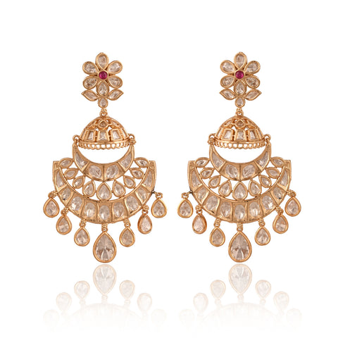 Stunning Real Kundan ChandBali Drop Floral Earrings for Women