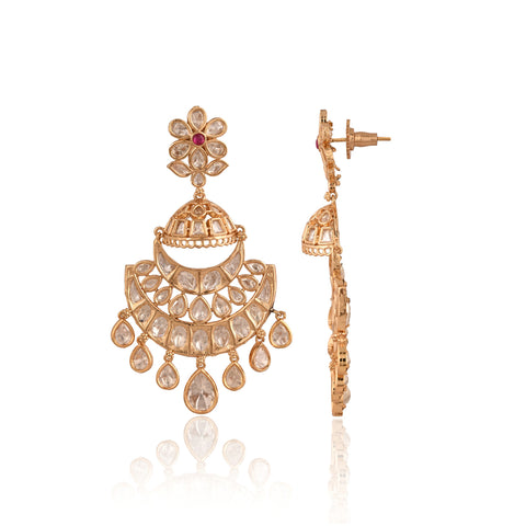 Stunning Real Kundan ChandBali Drop Floral Earrings for Women