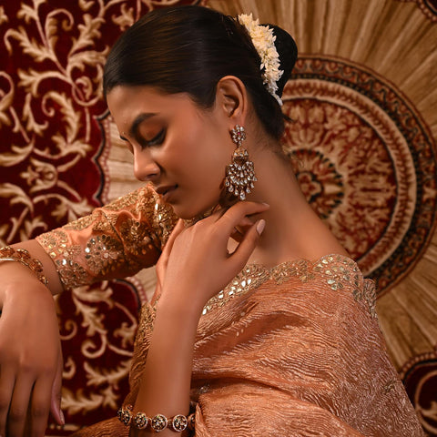 Stunning Real Kundan ChandBali Drop Floral Earrings for Women