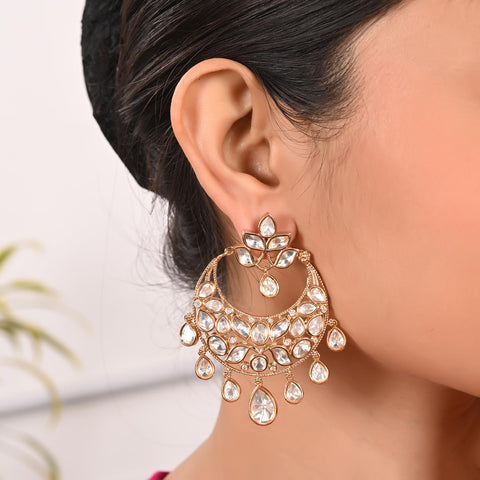 Stunning Real Kundan ChandBali Drop Earrings for Women